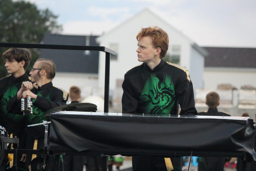 Sophomore Joseph McKee plays the synthesizer for the performance. 
