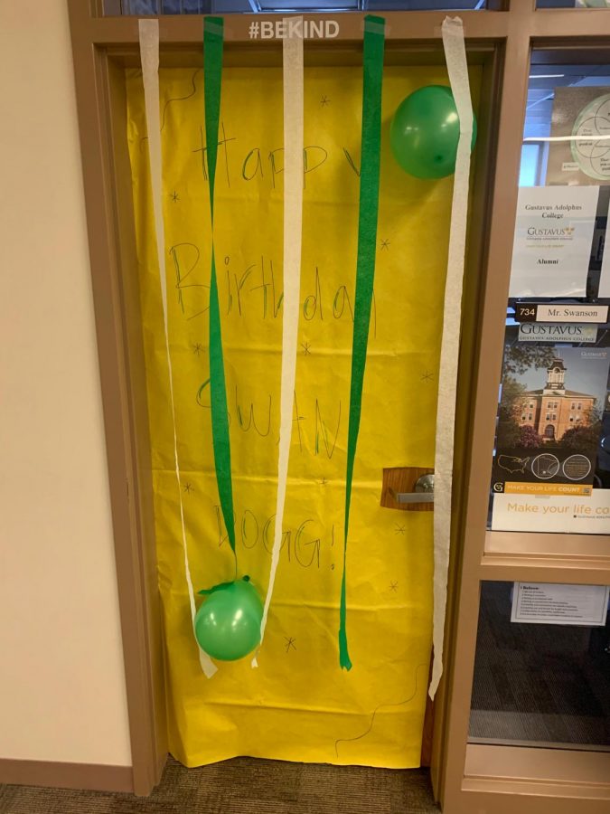 Mr. Jon Swansons classroom door was decorated on his birthday.