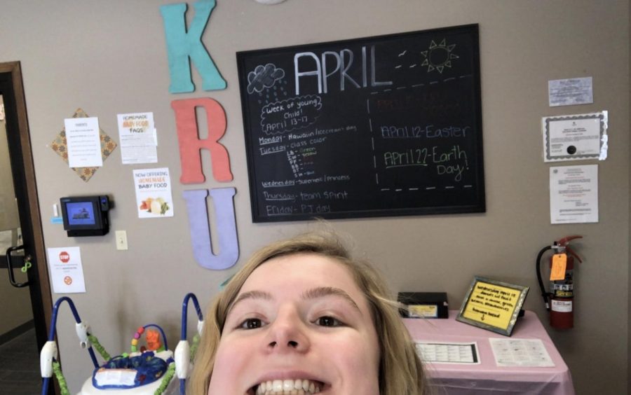 Junior Hannah Rush in the Kids Round-Up office. Rush spends her time working because she is not in school.