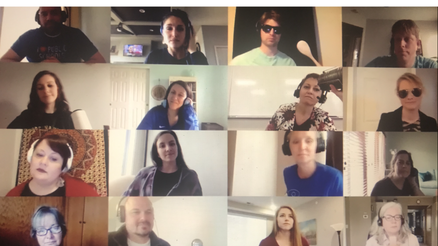 Casting Call: Mrs. Luchsinger, the events organizer, had the teachers meet via zoom to record. Mrs. Luchsinger has pretty great ideas for students and this seemed pretty fun! Mrs. Huttmann said. The parts were assigned to the teachers via email.