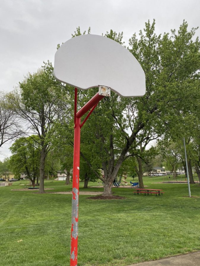 A basketball hoop with the rim removed located at North Park in Gretna taken on May 7th