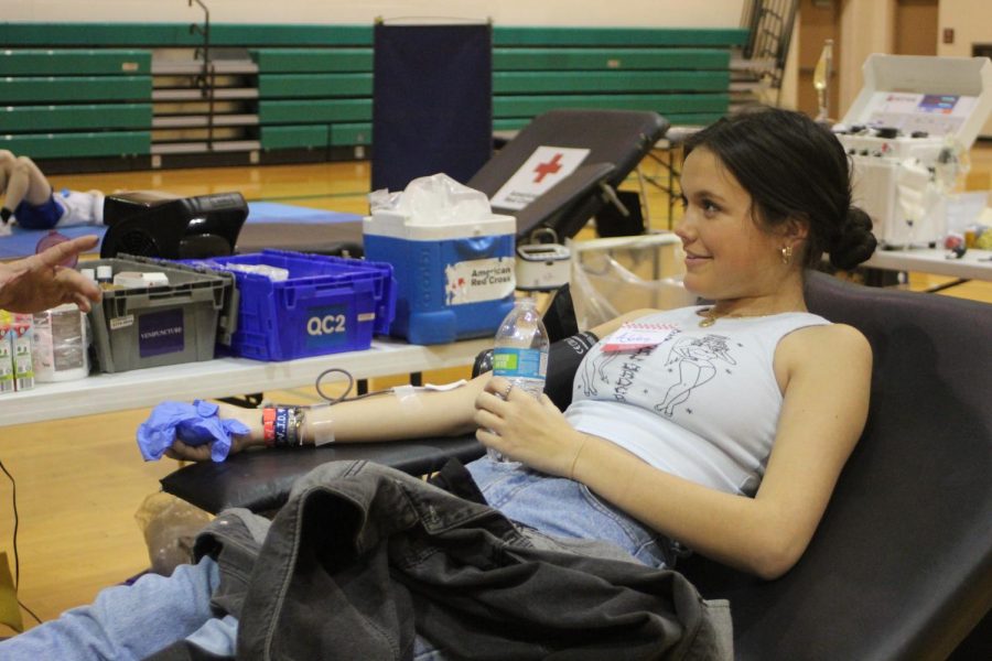 Two Cups Please. Donating blood takes courage and determination. Junior Abby Turpen donated a pint, about two cups, of blood to the American Red Cross, on Jan 27.