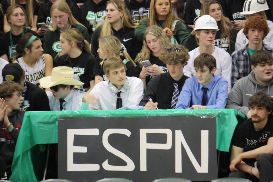 Sports Now. The ESPN table was created by seniors (left to right) TJ Silliman, Logan Kraegel, Paul Kramer and Mason Babin. “The theme we were going for was ESPN’s college game day, but for high-school,” Babin said.
