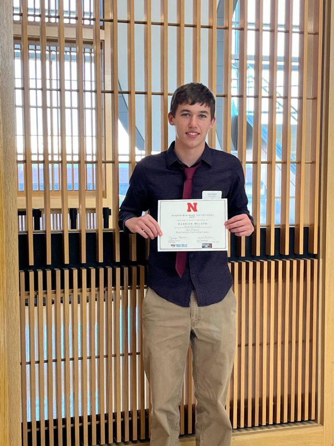 Takes first place! FBLA member Garrick Wilson (22)  placed first  in business calculations and economics at the FBLA Midland University High School Business Competition in Fremont on March 2.