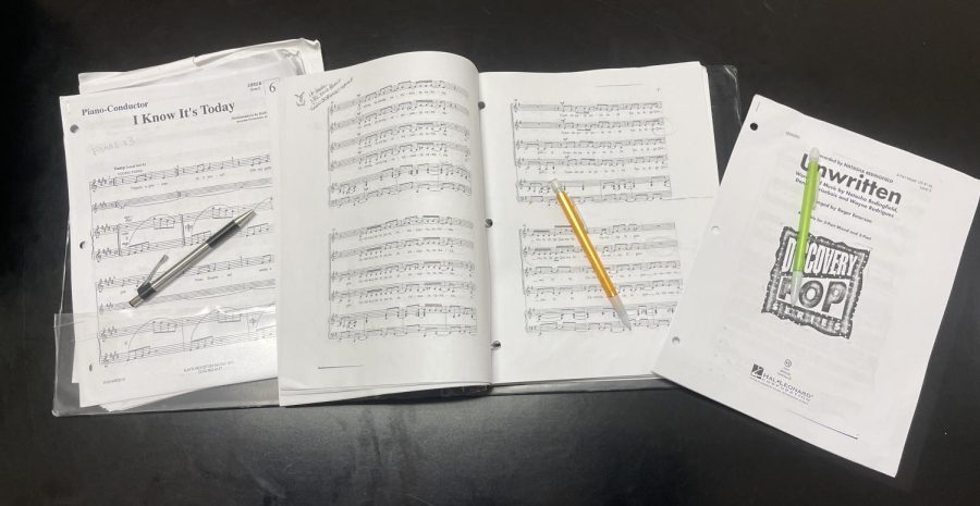 TOOLS+FOR+VICTORY.+Choir+students+need+various+materials+to+help+them+perform+their+work.+They+all+each+have+their+own+binder+full+of+sheet+music+and+various+compositions.+Pencils+are+also+needed+just+in+case+they+need+to+mark+up+the+sheet+music.