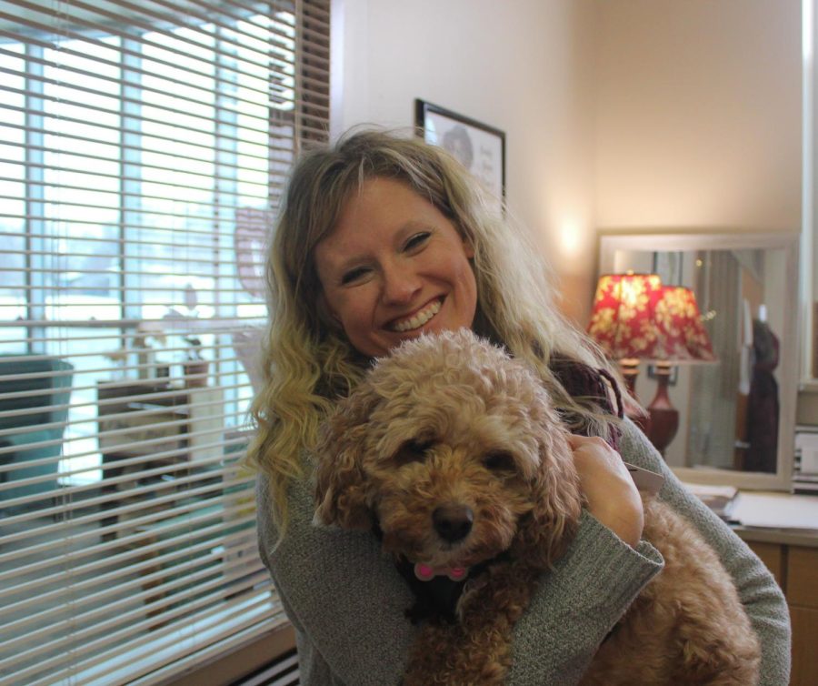 Winnie can often be found in the Counseling Office.  Mrs. Melissa Ryan brings Winnie several days a week.