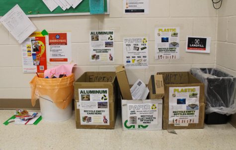 This is the set of recycling containers in Mr. Slushers room.