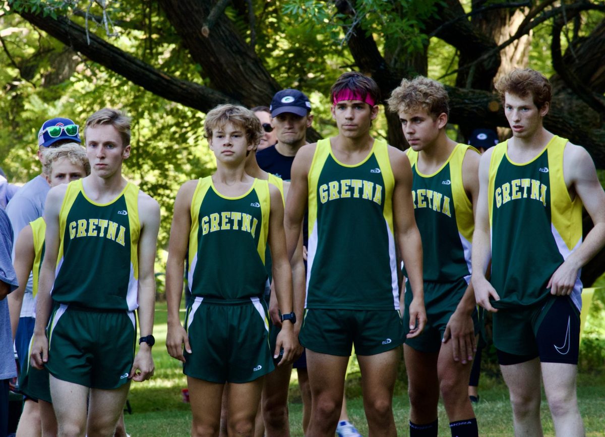 The+boys+varsity+cross+country+runners+line+up+to+start+at+Walnut+Grove.++Burke+High+School+hosted+the+event.+