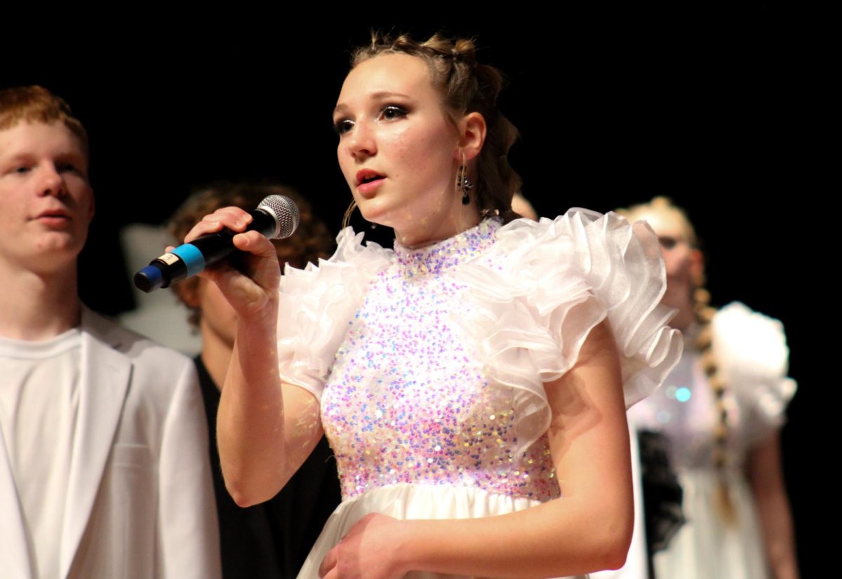 Evolution member Shiloh Bothwell (9), sings her solo in their ballad, Pieces by Rob Thomas, at Primetime on Jan. 20.