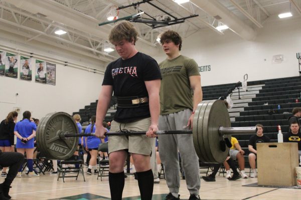 Gavin Buffington deadlfts more than 270 pounds plus the bar at last year's powerlifting meet.  Buffington, now a sophomore, took second in his weight class. 