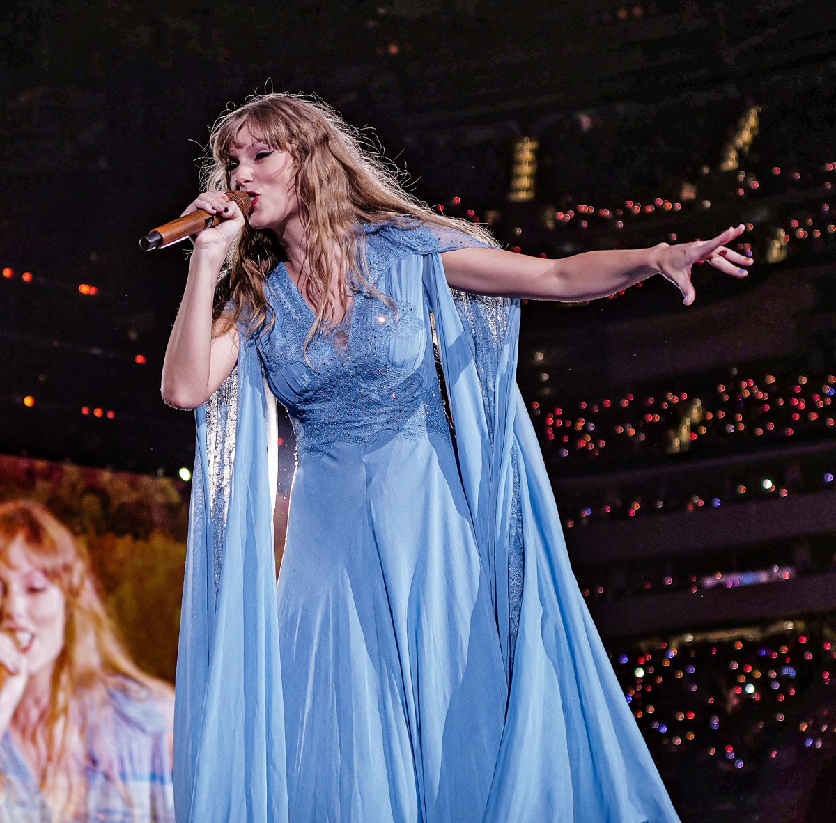 Taylor Swift performing during the Eras tour. 

Photo by Paolo Villanueva from Wikimedia. 