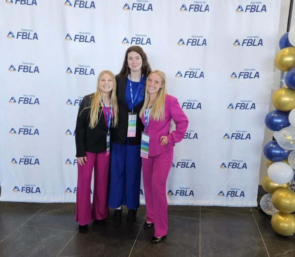 Dressed in business attire, sophomores Sarah Kula, Sarah Doble and Kelsey Van Waart competed at state FBLA. The event took place in Kearney on April 11-13. 