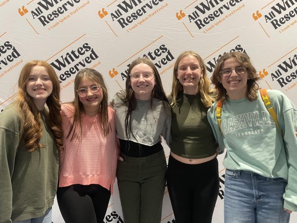 Mikayla Rogers (27), Samantha Thiellen (27), Caroline Mix (25), Story Keffer (26) and Devin Rogers (25) are all members of the GHS Slam Poetry Club.  The group has done well at recent competition.

Photo submitted by Slam Poetry Club