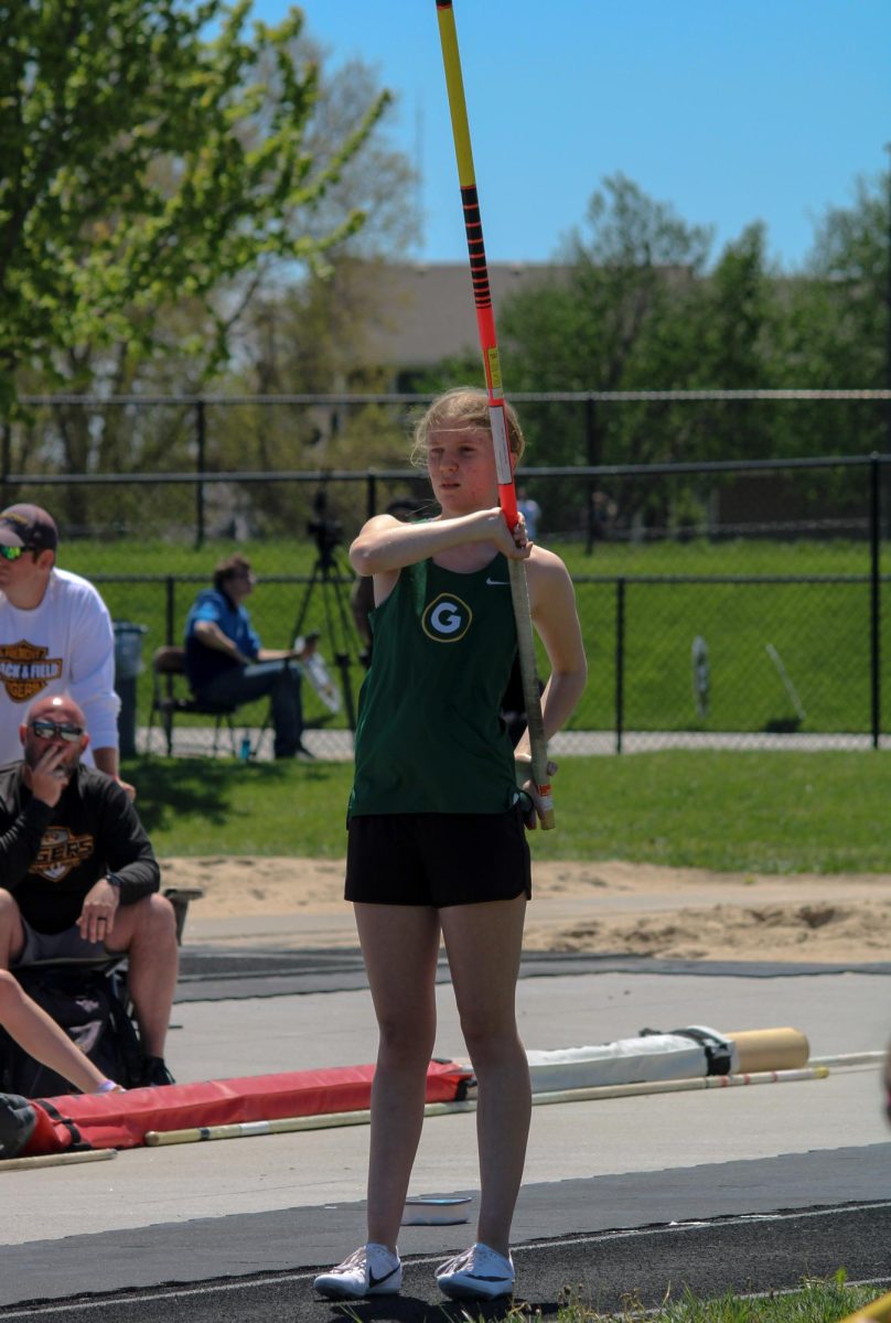 Lauren VonSeggern (27) prepares to participate in the Pole Vault event at the A-1 District Track meet on May 7.