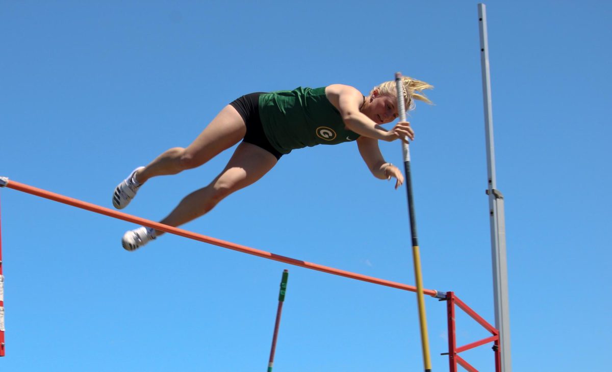 Maiya Speer (24) participates in the Pole Vault event at the A-1 District Track Meet on May 7. She placed second with a jump 10 6.