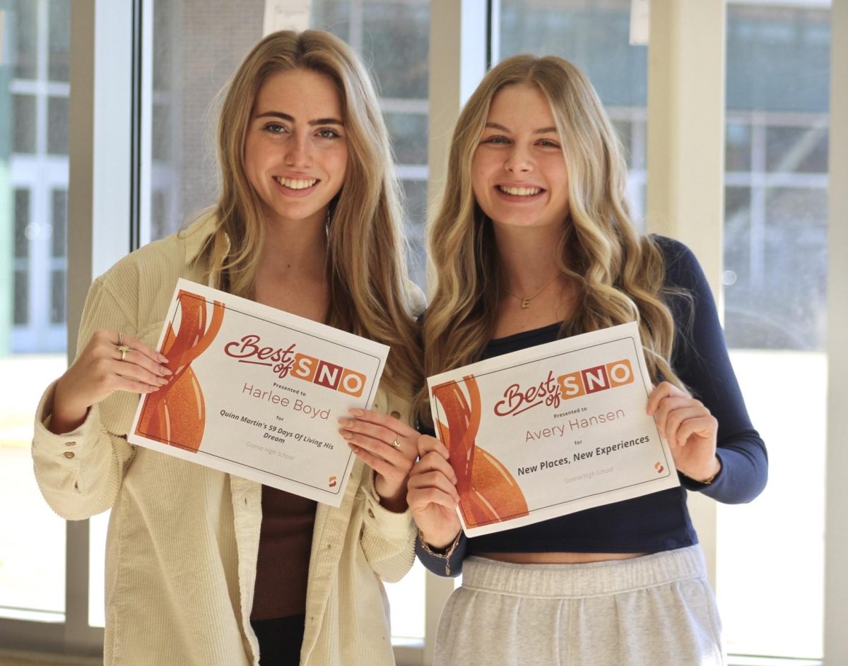 Editor-in-chief Harlee Boyd and Avery Hansen, Gretna Media's social media coordinator, both received Best of SNO awards for stories they wrote during November. Boyd and Hansen are both juniors. 