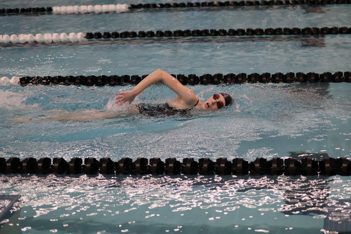 Sophomore Sadie Sweeney swims Freestyle during her race. 