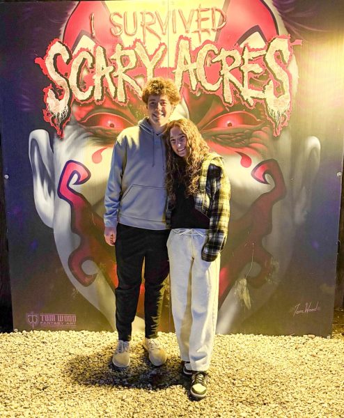 Seniors Silas Braun and Brooke Hamele pose for a photo during a recent trip to Scary Acres. The haunted attraction has been part of the Halloween season for more than 20 years. Photo courtesy of Brooke Hamele.